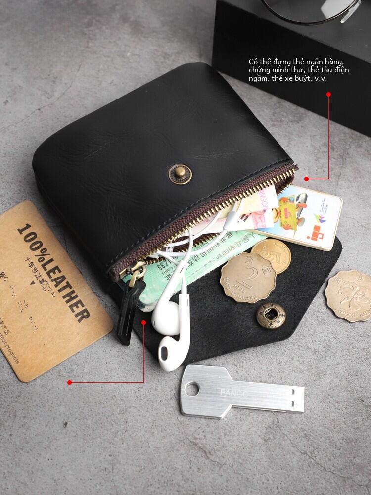 Ví Tiền Xu Da Bò Nguyên Chất Thủ Công Cổ Điển Mini Ví Đựng Giấy Tờ Bằng Da Thật Cho Nam Và Nữ Ví Đựng Giấy Phép Lái Xe