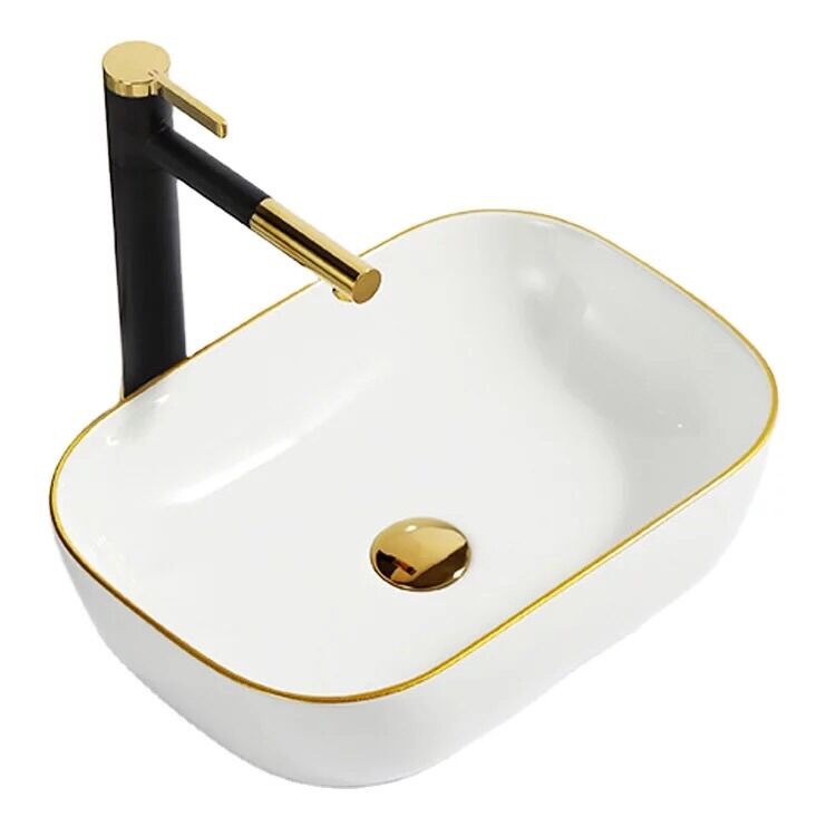 Lavabo đặt bàn viền vàng, lavabo bầu viền vàng mỏng cao cấp nhập khẩu