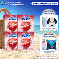 Bộ 4 hộp bao cao su Durex Sensual Strawberry hương dâu (size 52mm, 3 bao/hộp)