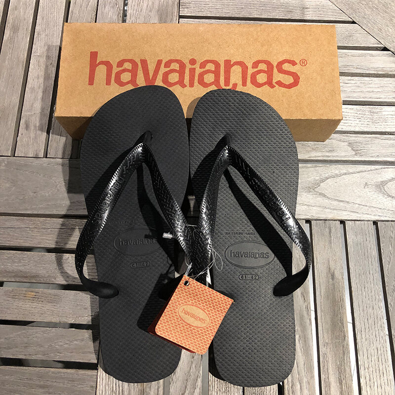 Dép Havaianas Mùa Hè Unisex Đế Bằng Cao Su Chống Trượt Màu Đen Nguyên Bản Havaianas Dép Đế Bằng Thời