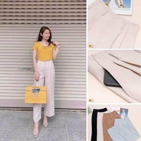 quần nữ ,quần tât âu ,công sở dáng suông ống rộng cạp liền lưng cao vải RuBy mềm mịn mát