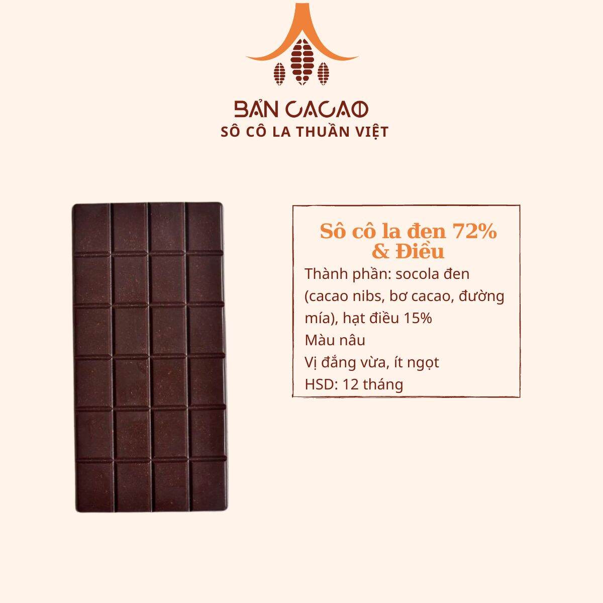 Sô cô la đen nhân hạt điều ít đường vị đắng [Bản Cacao]