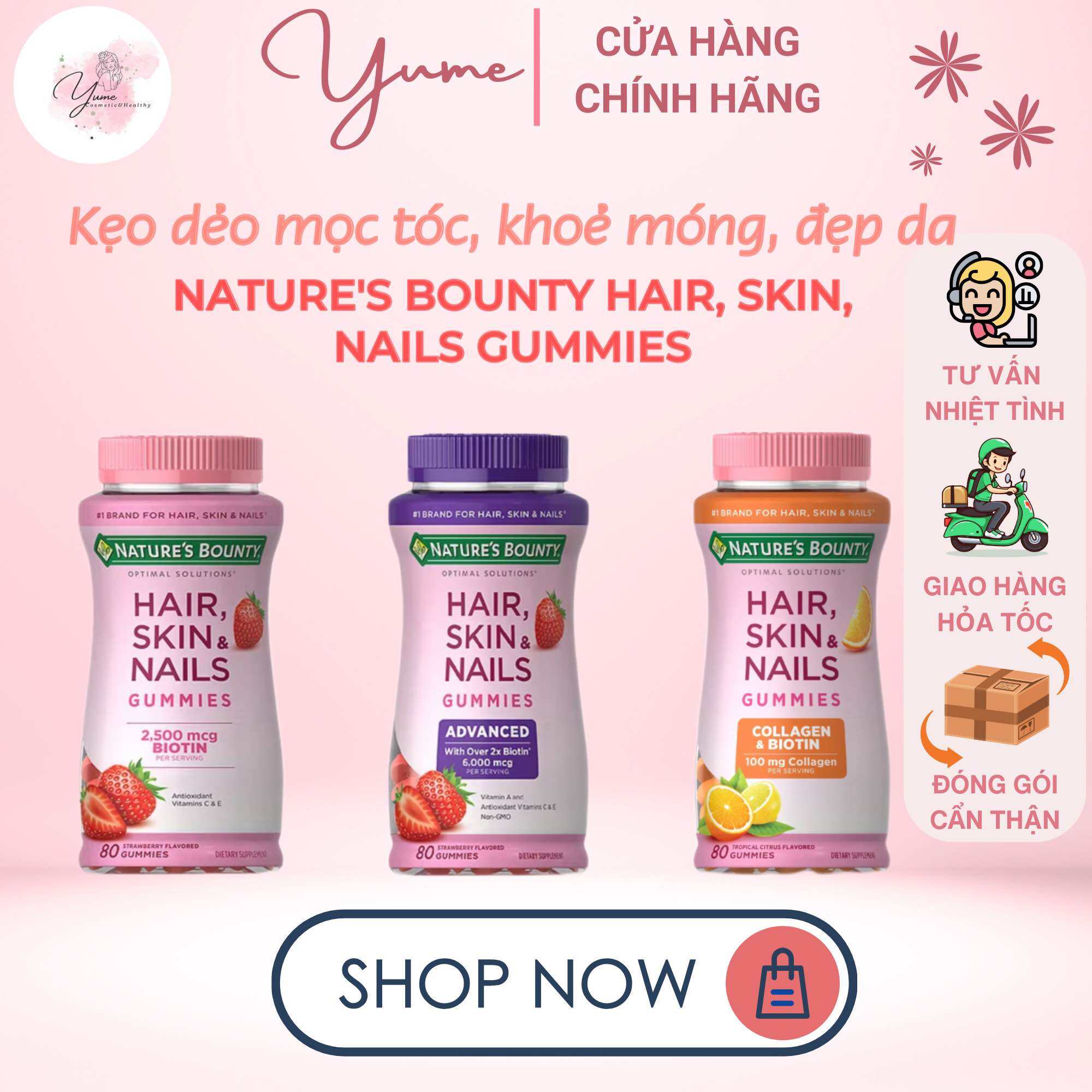 [Hàng Mỹ]Kẹo dẻo mọc tóc Nature’s Bounty Hair, Skin and Nails gummies