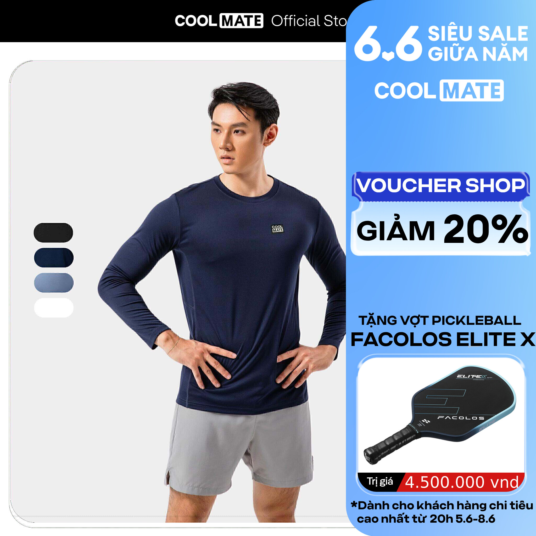 [GIÁ TỐT]Áo thun thể thao nam Dài Tay form Slim Fit tập Gym, Pickleball co giãn thấm hút tốt, nhanh khô, thoáng khí Coolmate