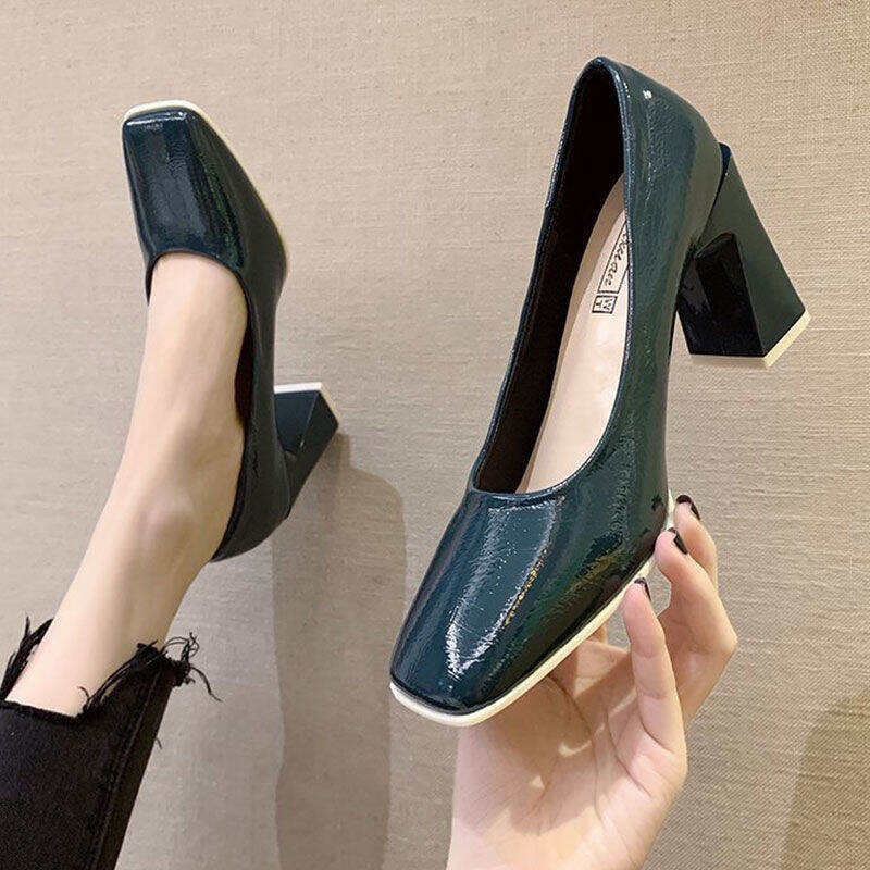 Giày Cao Gót Giày Đơn Gót Thô Mũi Vuông Miệng Nông Phong Cách Đi Làm Nhã Nhặn Khí Chất Cho Nữ Mẫu Mới Mùa Xuân Năm 2022 Dễ Phối Phong Cách Hàn Quốc