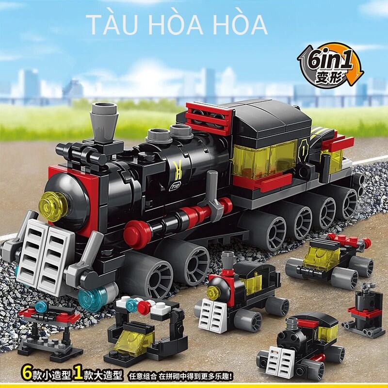 DIY 6in1 Đường Ray Xe Lửa Robot Trực Thăng Xe Khối Xây Dựng Bộ Cho Bé Gái Bộ Phim Giáo Dục Bộ Mô Hình Đồ Chơi Trẻ Em Gạch