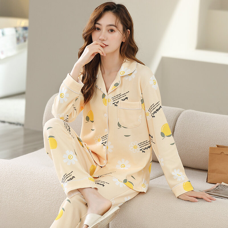 Đồ Ngủ Đồ Mặc Ở Nhà Cotton Xuân Thu Cho Nữ Bộ Đồ Mặc Ở Nhà Cho Mẹ Trung Niên Mặc Bên Ngoài Áo Cardig