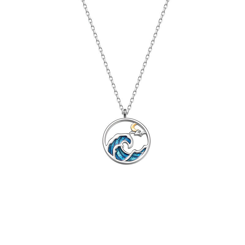 S925 Bạc Cặp Đôi Vòng Cổ Nam Và Nữ Thời Trang Tươi Nhỏ Giọt Keo Mặt Dây Chuyền Tặng Tình Yêu Và Lời 