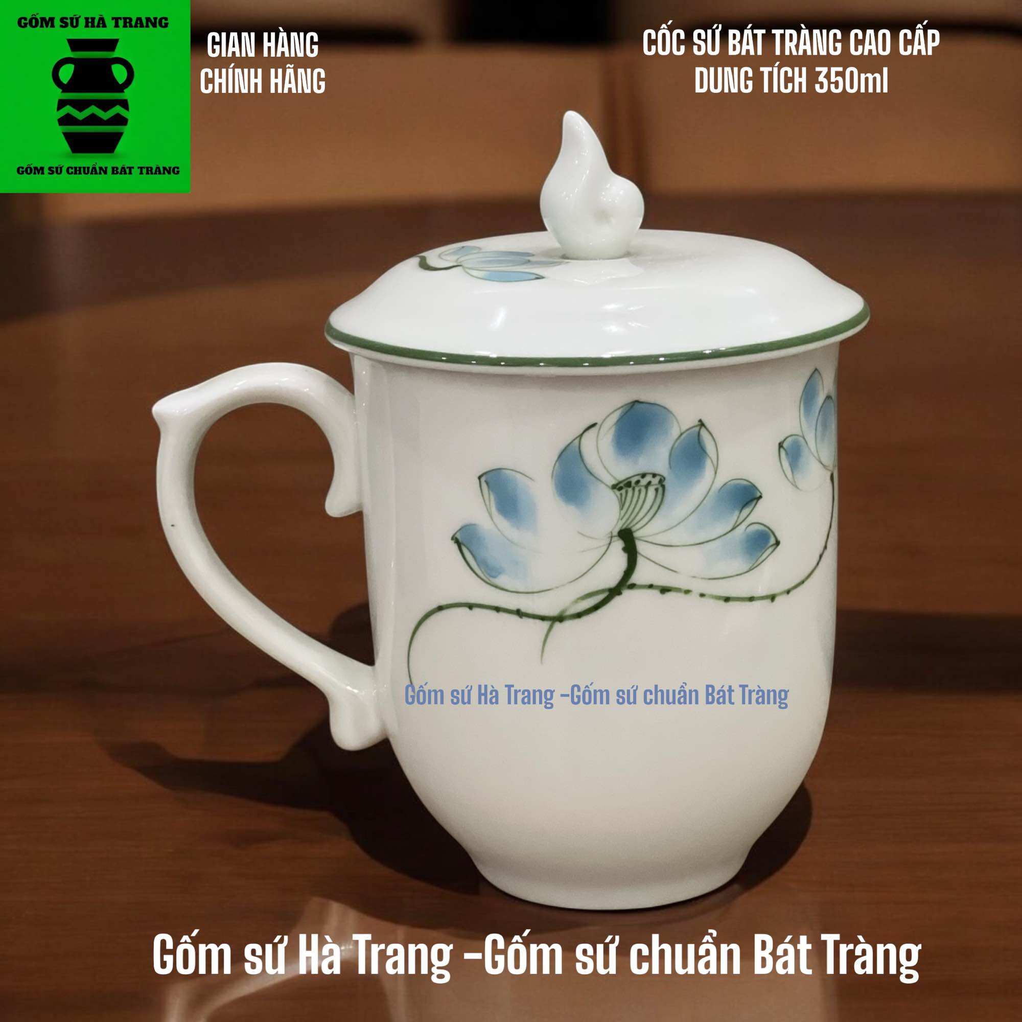 Cốc sứ Bát Tràng Cao cấp vẽ sen phú quý dung tích 350ml