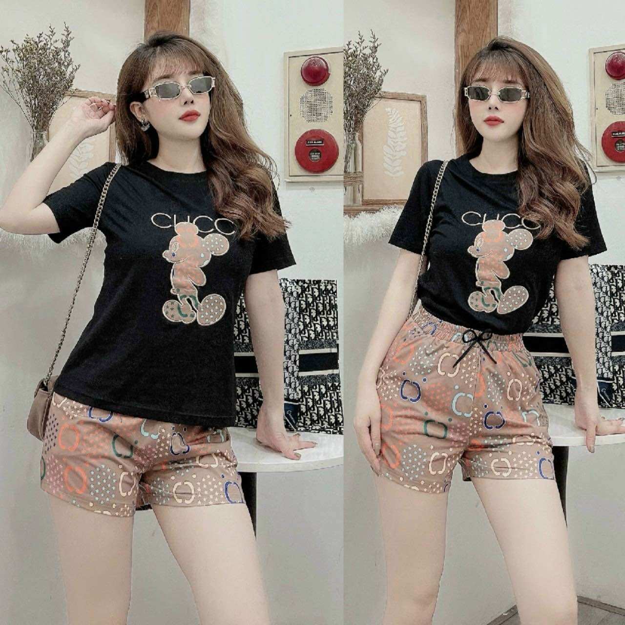 SÉT BỘ SHORT COTTON THÊU CHUỘT PHỐI 3D CAO CẤP