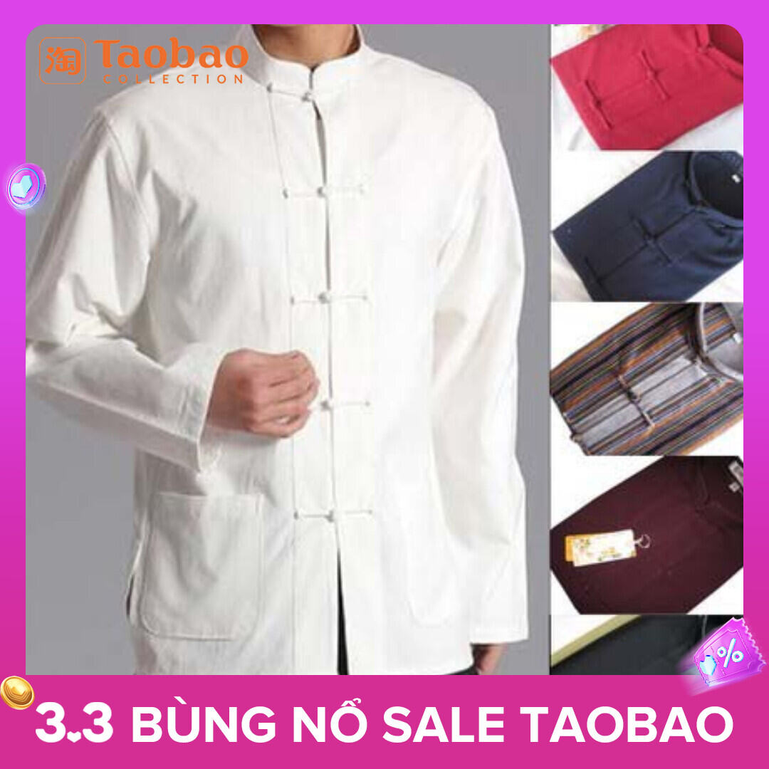 Trang Phục Thời Đường Cotton Vải Thô Phong Cách Trung Quốc Áo Dài Tay Nam Trung Niên Cao Tuổi Trang Phục Dân Tộc Kiểu Trung Quốc Trang Phục Hán Phục Thái Cực Quyền Mùa Xuân