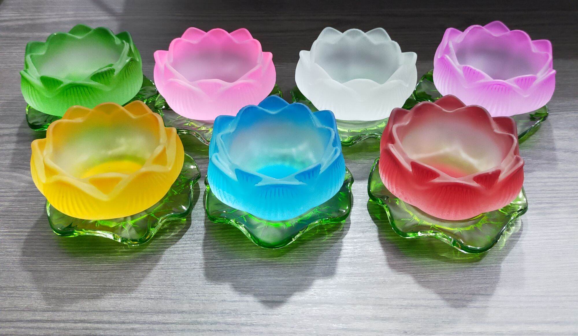 Đế nến tealight lưu ly. Đế nến thủy tinh 7 màu dược sư. Đế đèn cầy