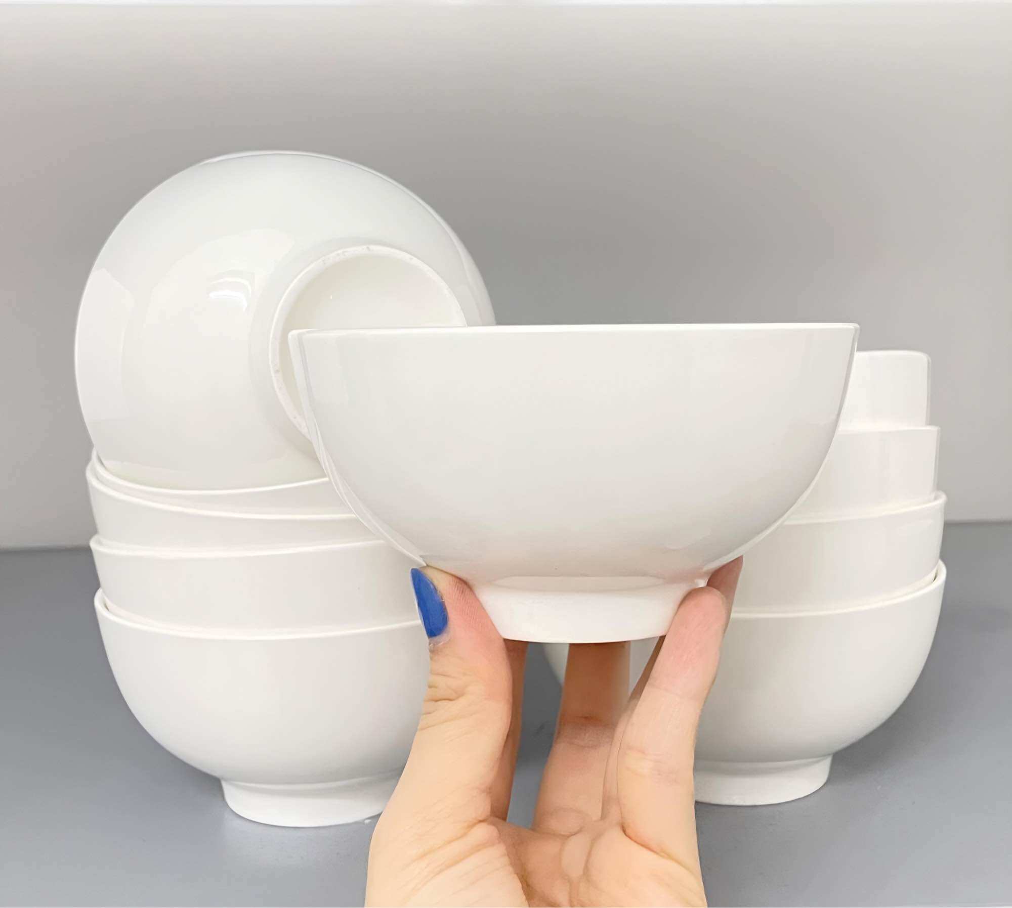SET 10 chén ăn cơm bằng gốm sứ màu trắng.