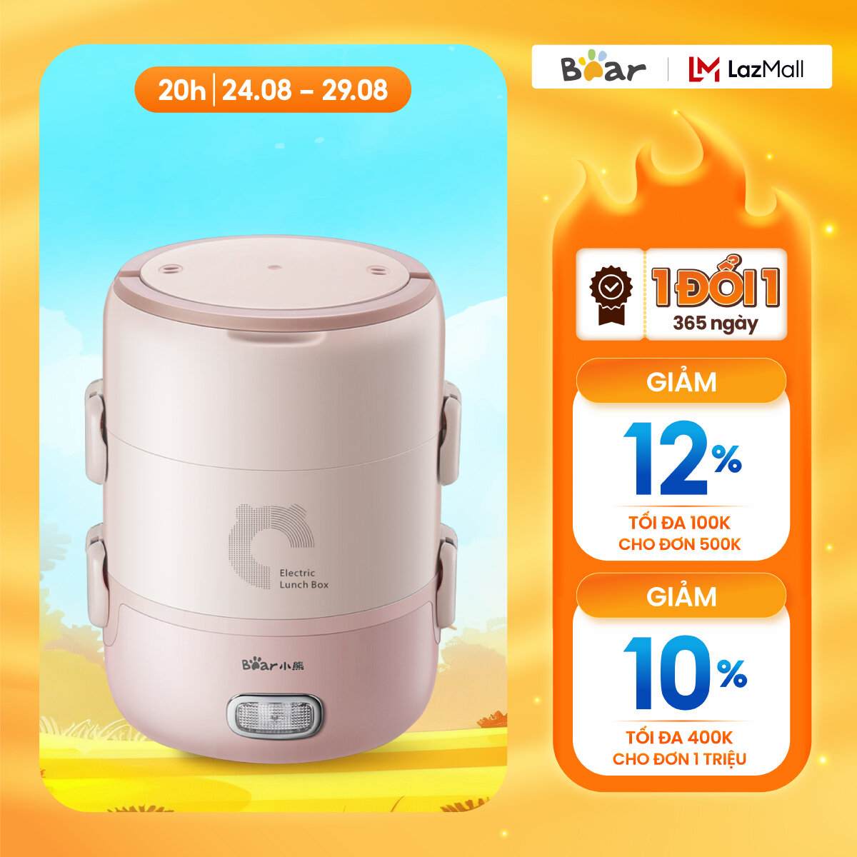 Hộp cơm điện đa năng 2l bear dfh-b20s6, nấu & hâm nóng thức ăn - bảo hành 18 tháng