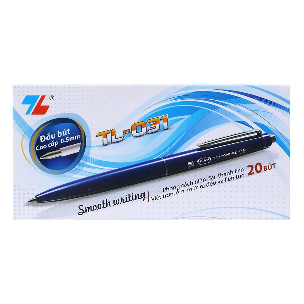 Hộp 20 cây bút bi xanh Thiên Long TL-031 ngòi 0.5mm chính hãng giá sỉ