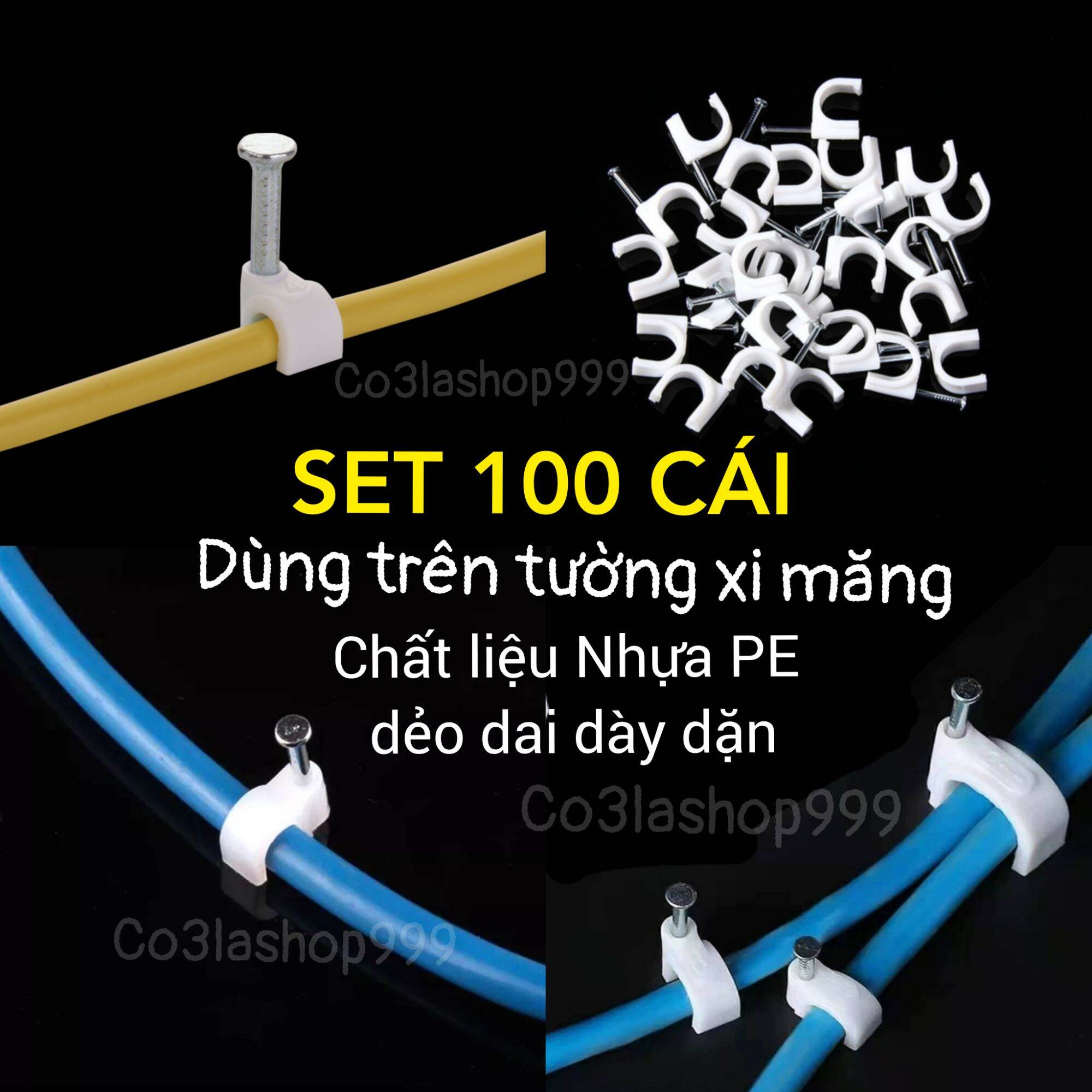 Set 100 cái nẹp nhựa cố định và đi luồn dây điện, dây cáp, dây leo
