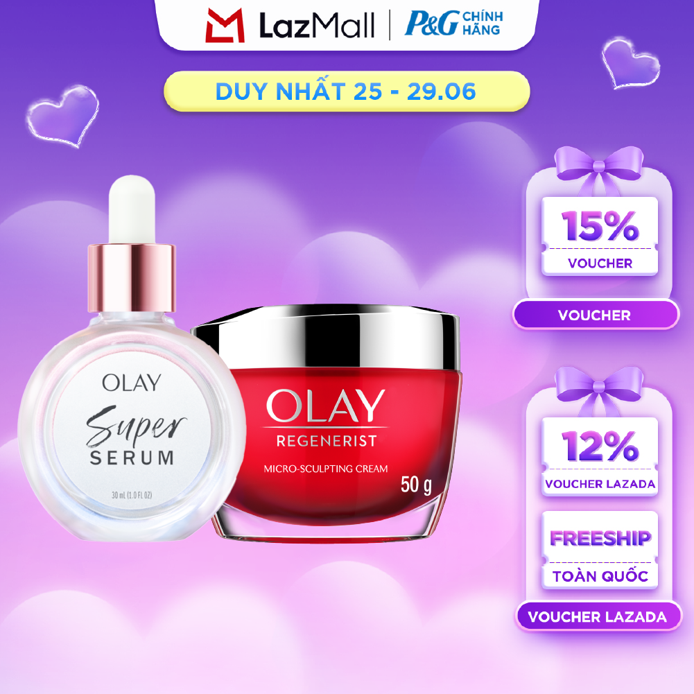 Combo 2 SUPER SERUM OLAY SỨC MẠNH TỪ 5 DƯỠNG CHẤT TRONG 1 - Chai 30ML Và Kem Dưỡng Ẩm OLAY REGENERIST Ban Ngày 50G