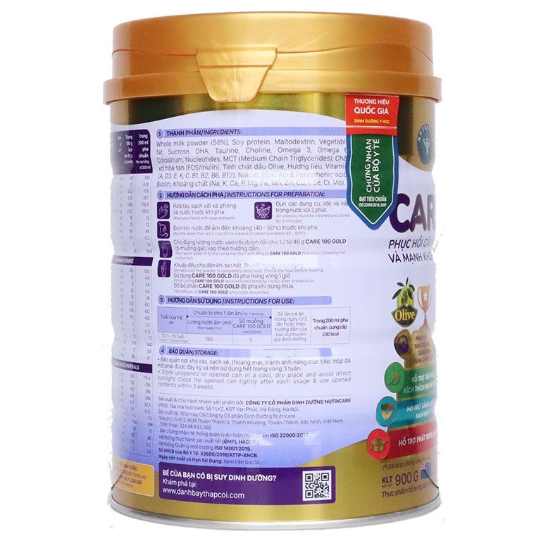 [ 100% SỮA TỐT  ] Sữa bột Care 100 Gold 900g ( Date Mới Nhất )