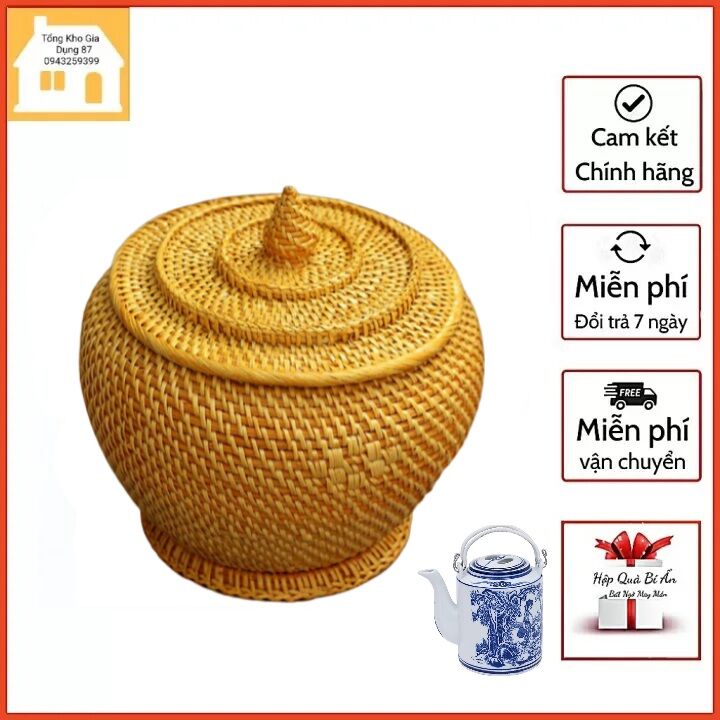 Bộ ủ ấm giả mây + ấm tích bát tràng - tổng kho gia dụng 87