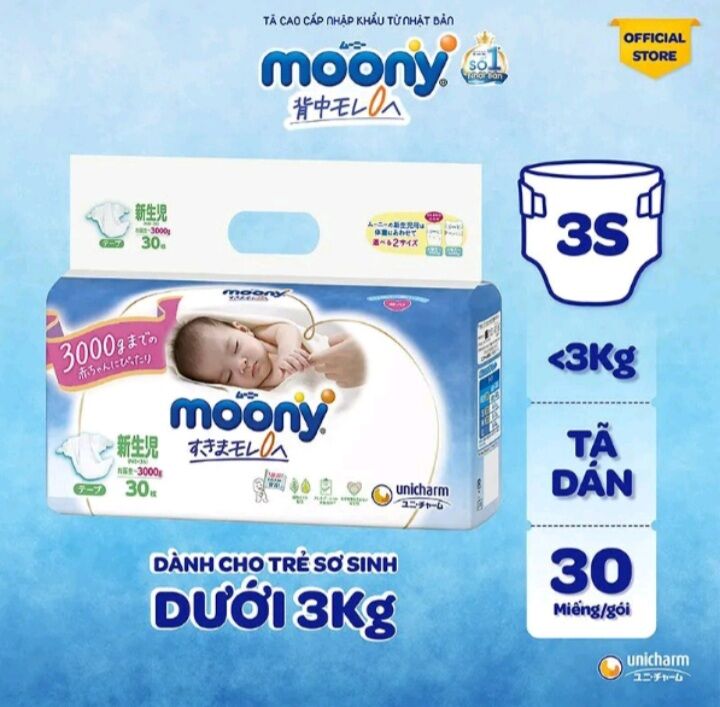 Tã dán sơ sinh Moony Nb30 cho trẻ sơ sinh dưới 3kg