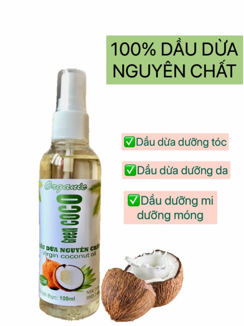 Dầu dừa cocogreen organic dưỡng tóc và da 100% tinh khiết ép lạnh chai vòi nhấn 100ml