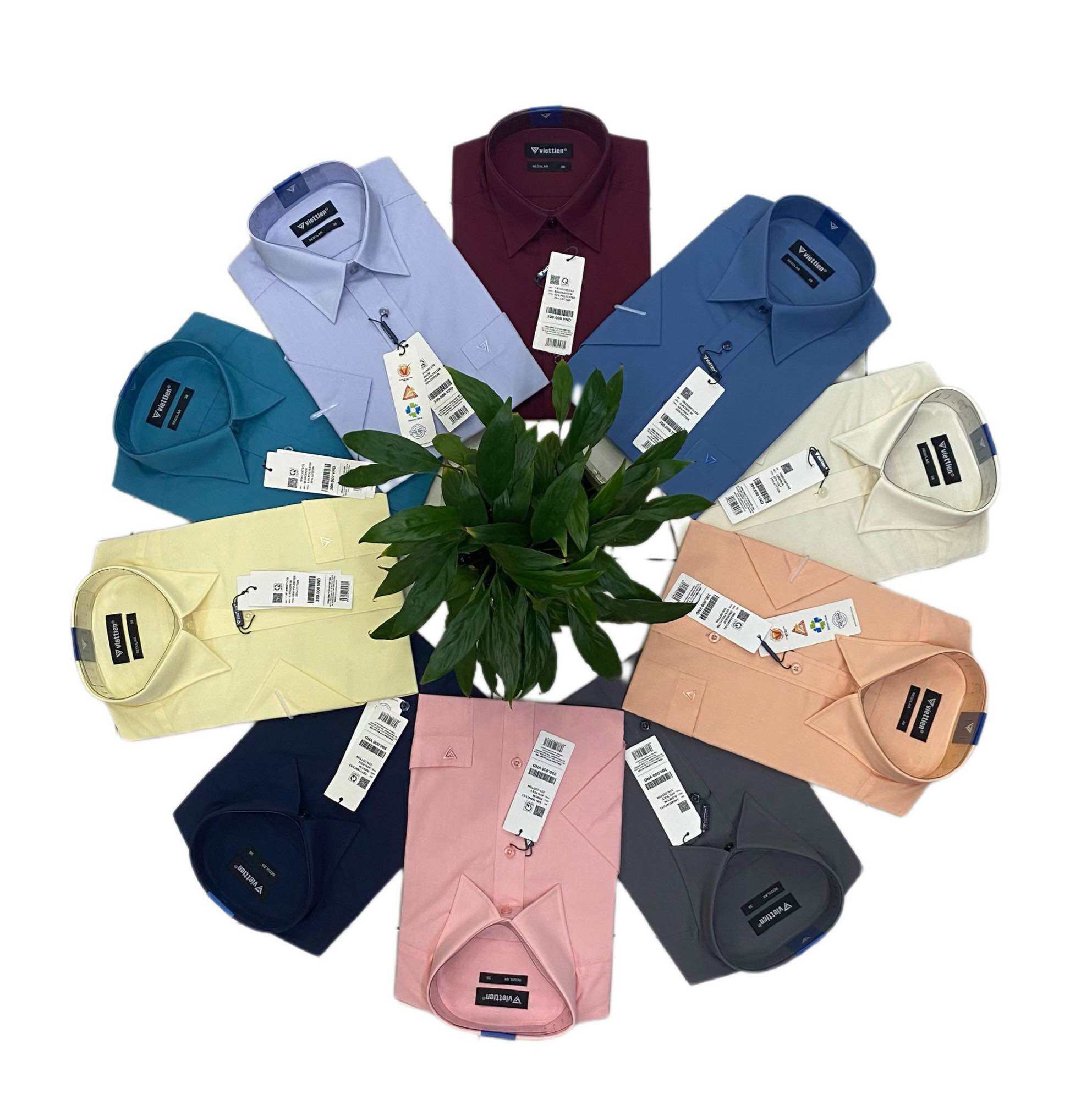 Áo sơ mi tay ngắn lai bầu Việt tiến