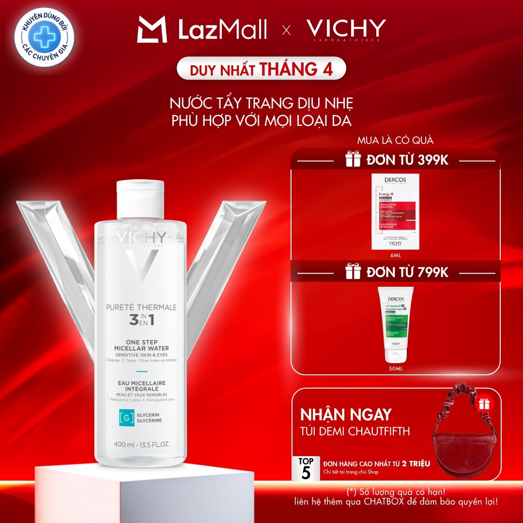 Nước tẩy trang cho da nhạy cảm Vichy Mineral Micellar Water Pureté Thermale 400ml