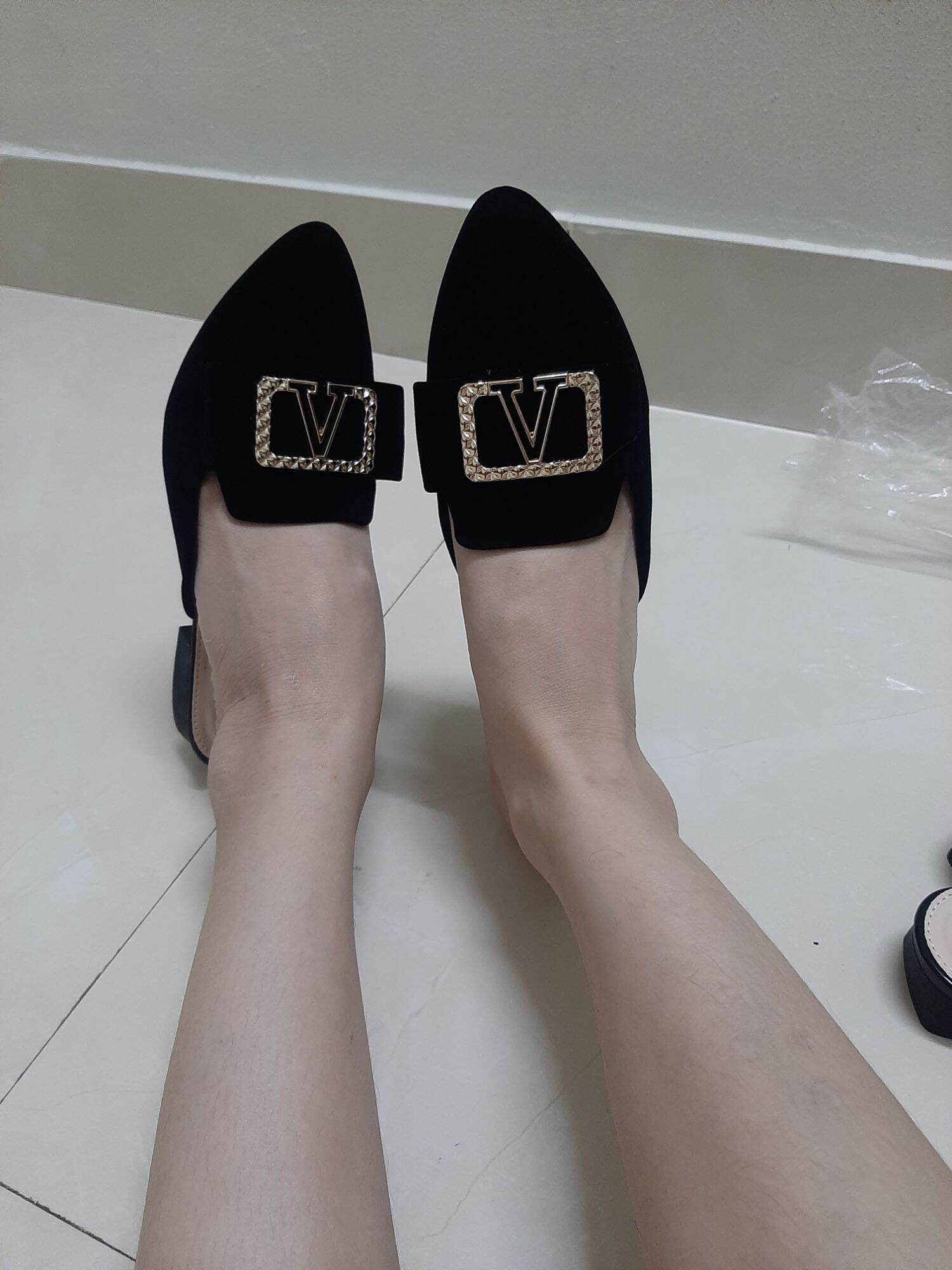 Giày sục nhung nơ V đế 2p