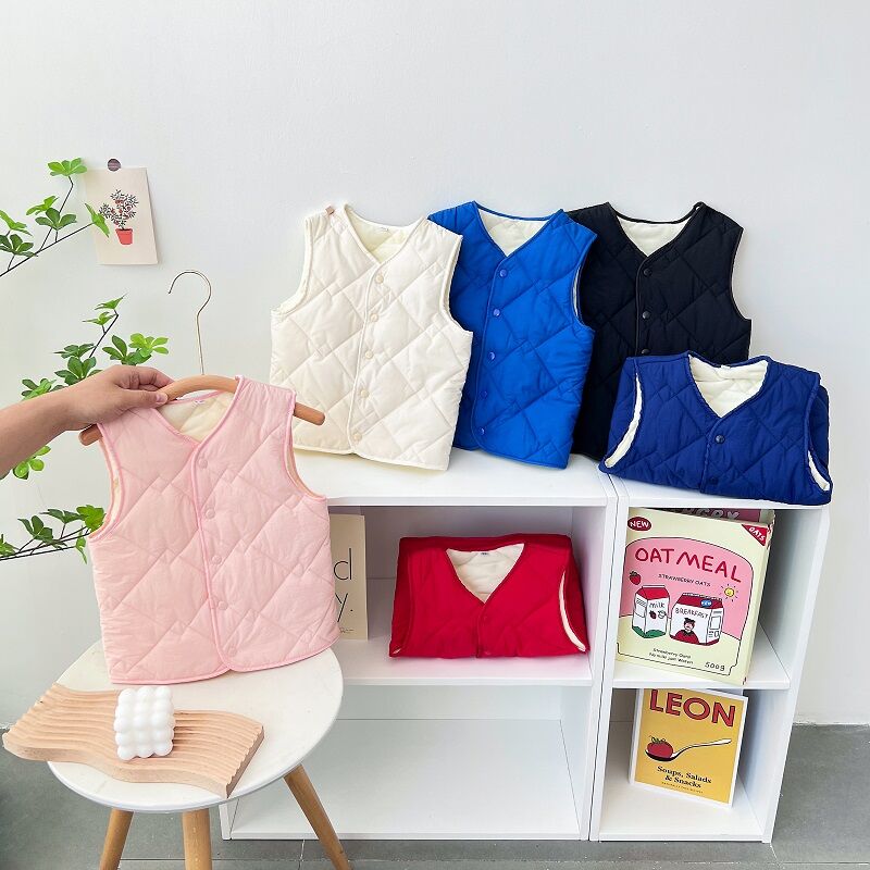 Áo ghi lê bé trai áo ba lỗ cotton lông vũ trẻ em lót lông áo ghi lê em bé bé bé gái áo ghi lê mặc bên ngoài thu đông