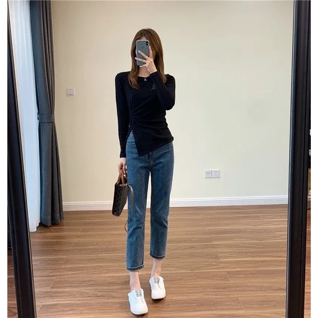Áo tay dài cổ tròn tà chéo