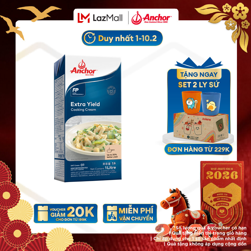 [GIAO HÀNG HỎA TỐC - HCM] Kem Sữa Tươi Tiệt Trùng Để Nấu Ăn Anchor Cooking Cream Hộp 1 Lít