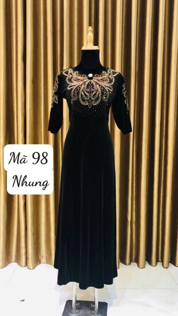 Đầm dạ hội trung niên vải nhung ép cườm m98