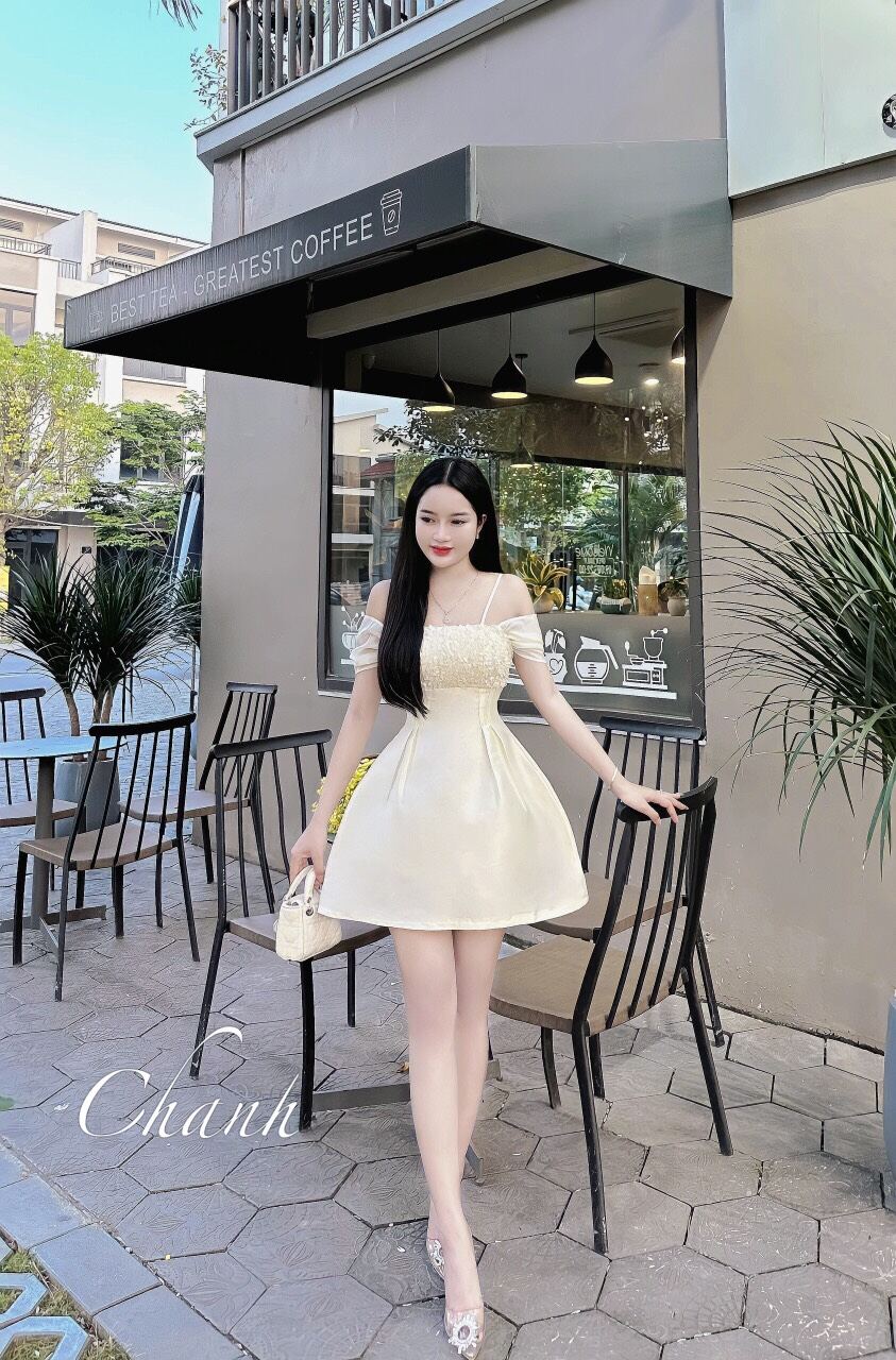 Váy tafta 2 dây phối ren cực sang D002