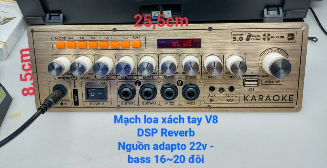 Mạch loa kéo DSP Riverb - kích thước 8,5cm x 25,5cm - Thùng bass đôi 16-20 , Bass đơn 30