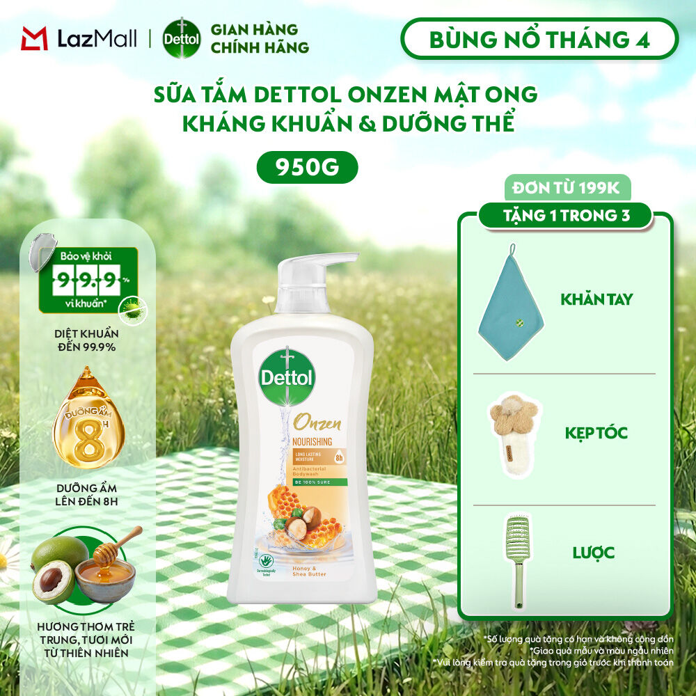 Sữa tắm Dettol Onzen Dưỡng Da Mật Ong Kháng Khuẩn Dưỡng Thể 950g