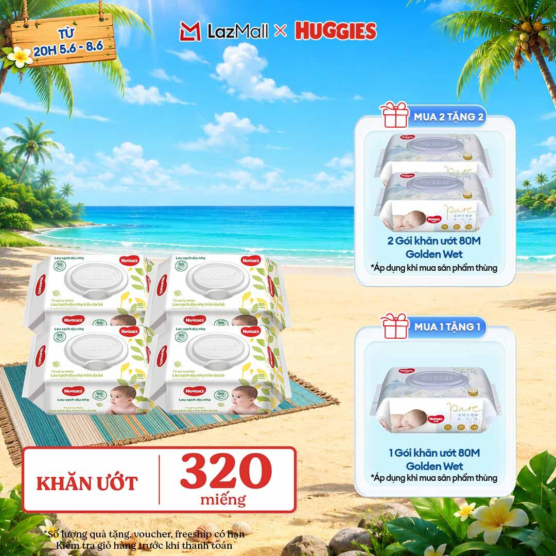 [CHỈ 9-10.6 GIẢM THÊM 90K] Combo 4 gói Khăn giấy ướt cho trẻ sơ sinh HUGGIES 80 miếng không mùi