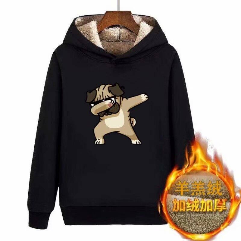 Áo Hoodie Len Dày Dặn Lót Lông Cừu Áo Giữ Ấm Mẫu Dày Màu Đen Trơn Không Mũ Nam Rộng Rãi Liền Mũ Chui Đầu Mùa Đông