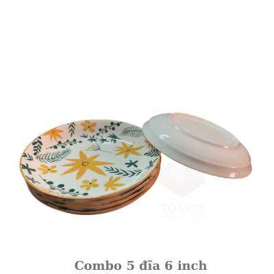 Combo 5 đĩa gốm sứ họa tiết hoa 15cm, dĩa sứ hoa 15cm cao cấp