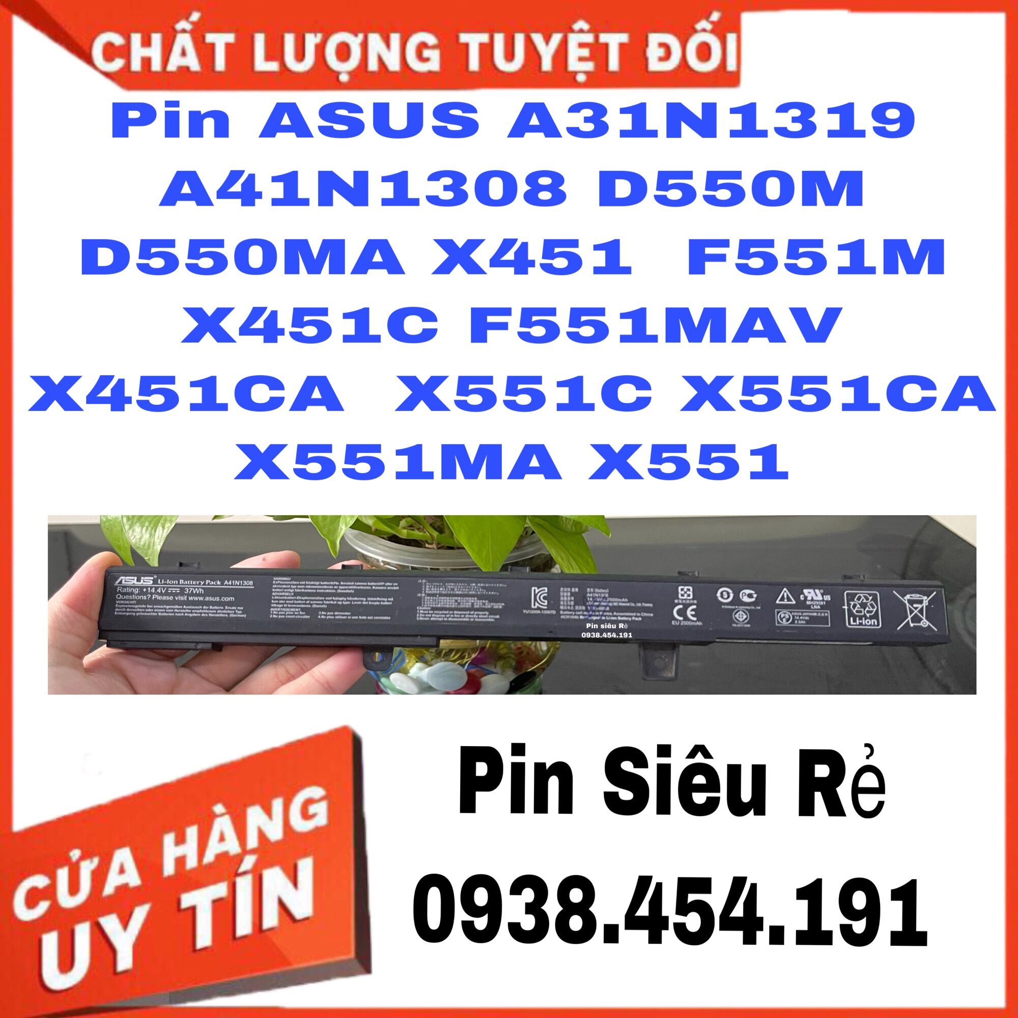[HCM]Pin battery ASUS A31N1319 A41N1308 D550M D550MA X451 F551M X451C F551MAV X451CA X551C X551CA X551MA X551