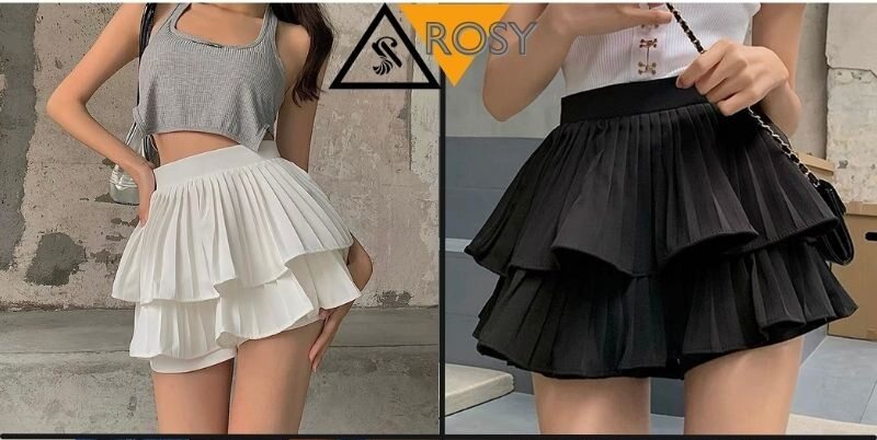 Chân váy xoà 2 tầng có quần #quần, váy 2màu trắng_đen