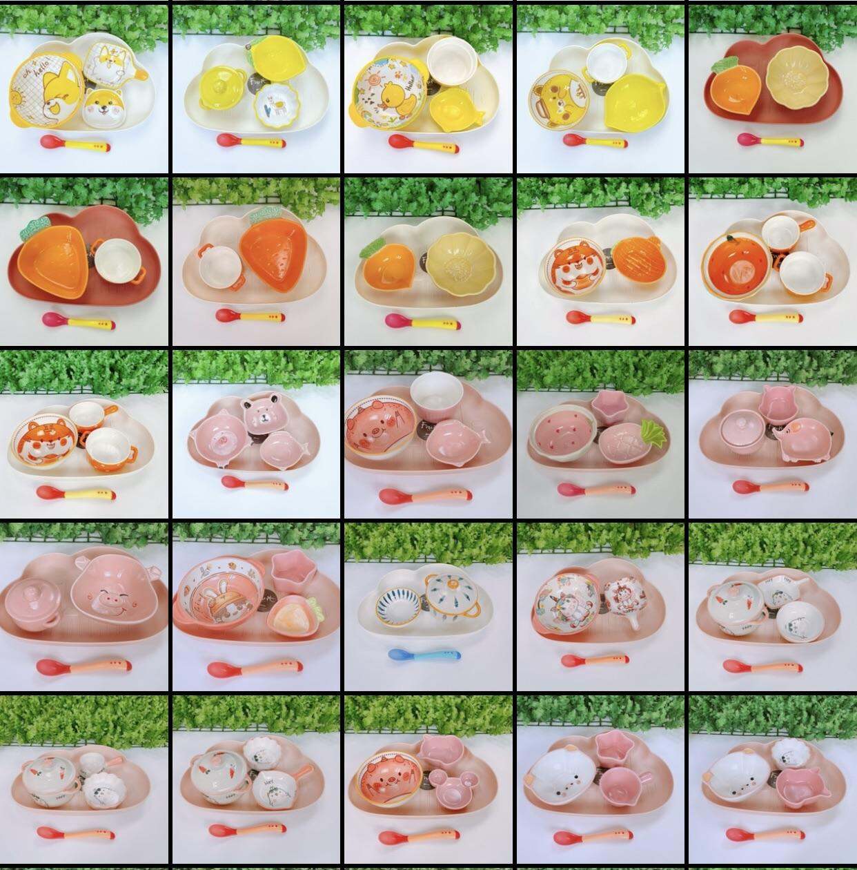 Combo Bát Ăn Dặm Gốm Sứ Cho Bé,Sét Bát Kèm Khay và Thìa