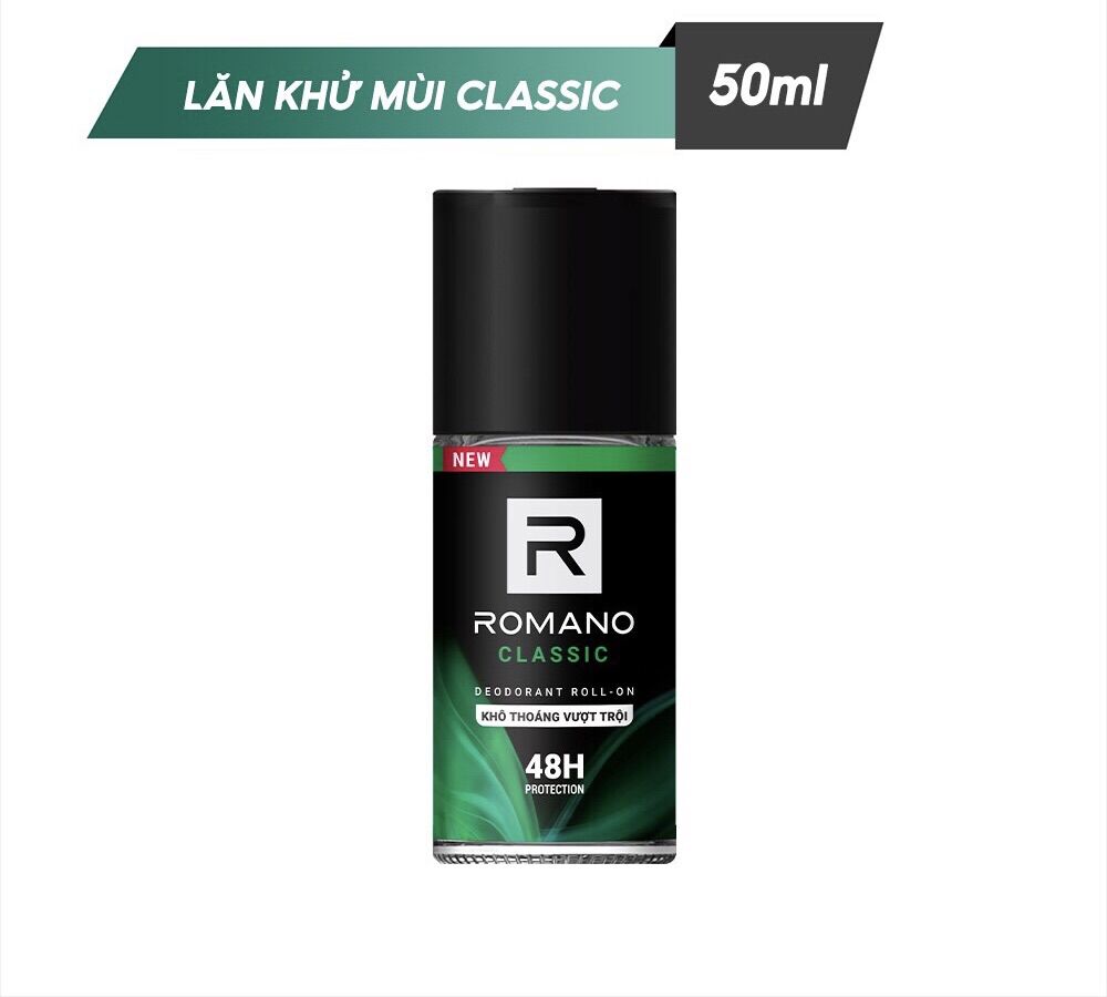Lăn khử mùi nam Romano 50ml kháng khuẩn & khô thoáng cả ngày