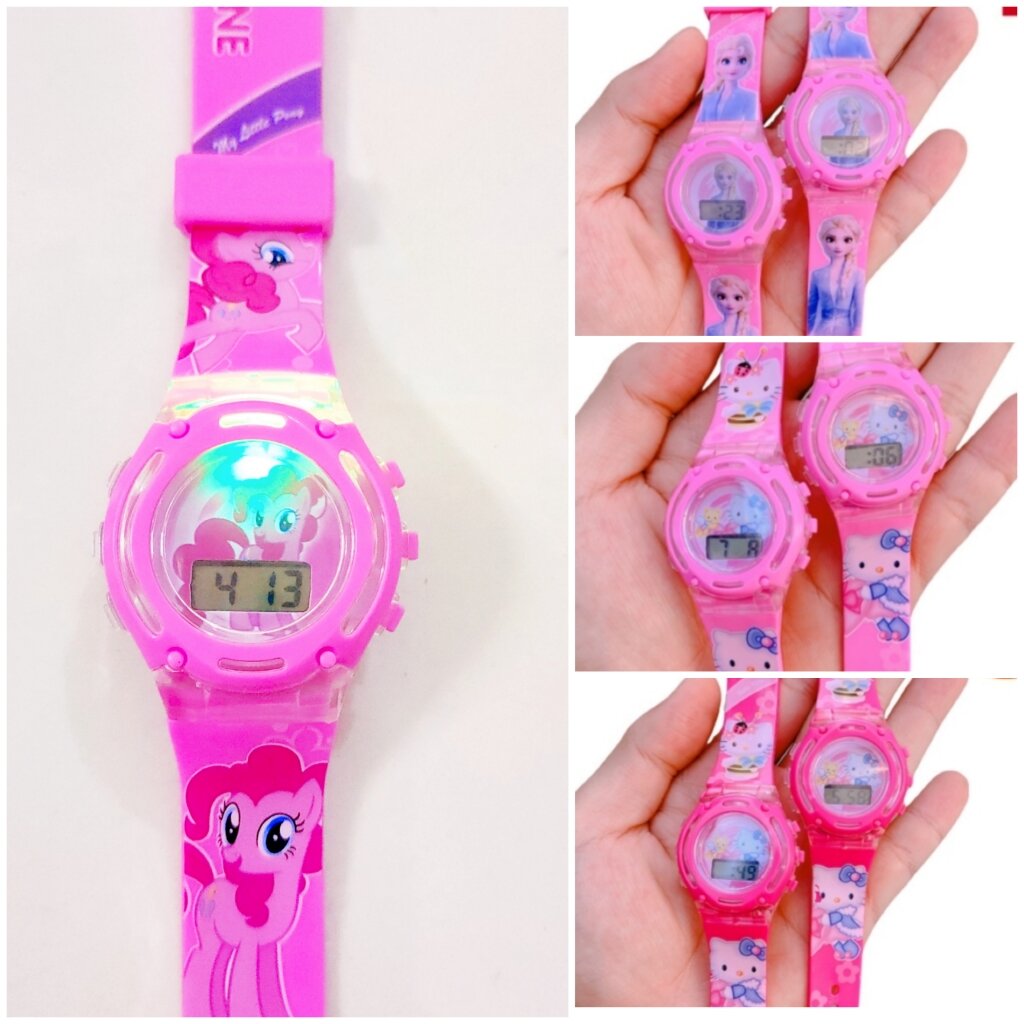 Đồng Hồ Điện Tử cho bé trai Bé gái hoạt hình công chúa Elsa heo Peppa Pony mèo Kitty Doremon cho bé
