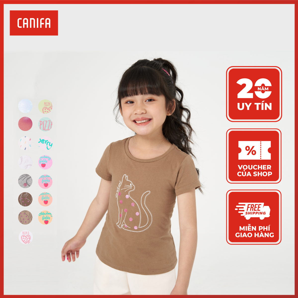 Áo phông bé gái CANIFA form nhỏ chất cotton thoáng mát 1TS22W019