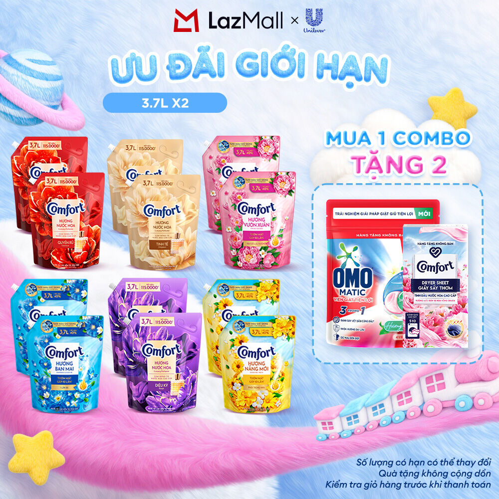 Combo 2 Túi Nước Xả Vải Comfort Thơm Mát Gấp 10 Lần / Hương Nước Hoa 100 Giờ Lưu Hương Túi 3.7L (bao bì tùy lô nhập hàng)