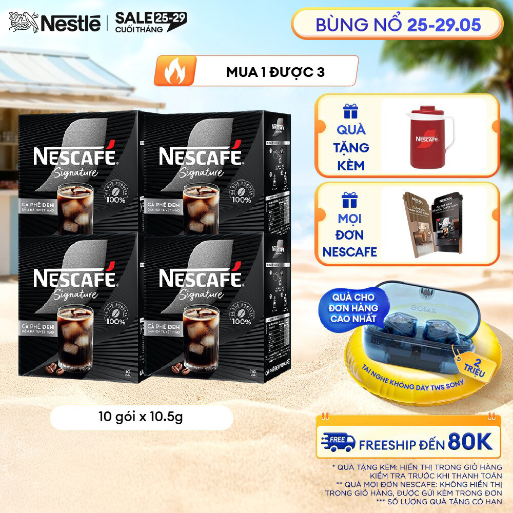 [ƯU ĐÃI THÁNG 5] Combo 4 hộp Cà phê đen hòa tan NESCAFÉ Signature Hộp 10 gói ĐẬM ĐÀ TUYỆT HẢO