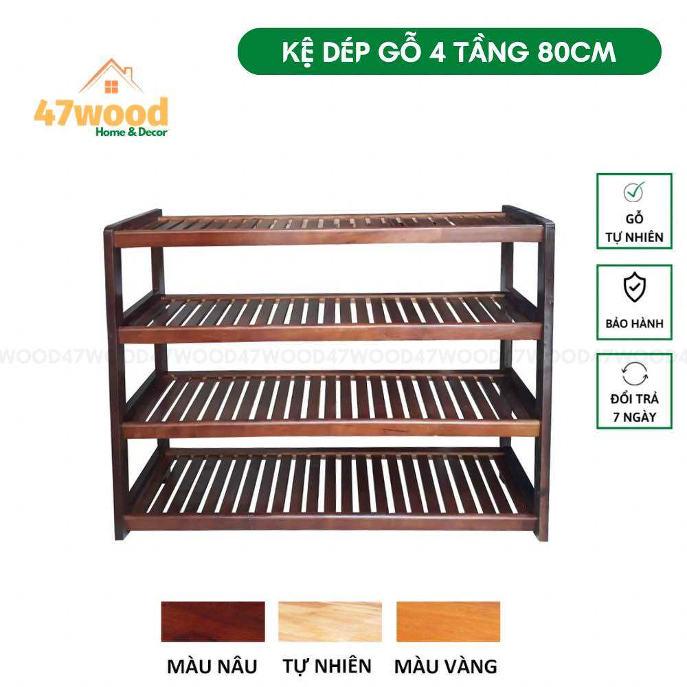 Kệ để giày dép 4 tầng rộng 80cm gỗ cao su chống nước - Gía để giày dép 47wood rộng 80cm cao 4 tầng