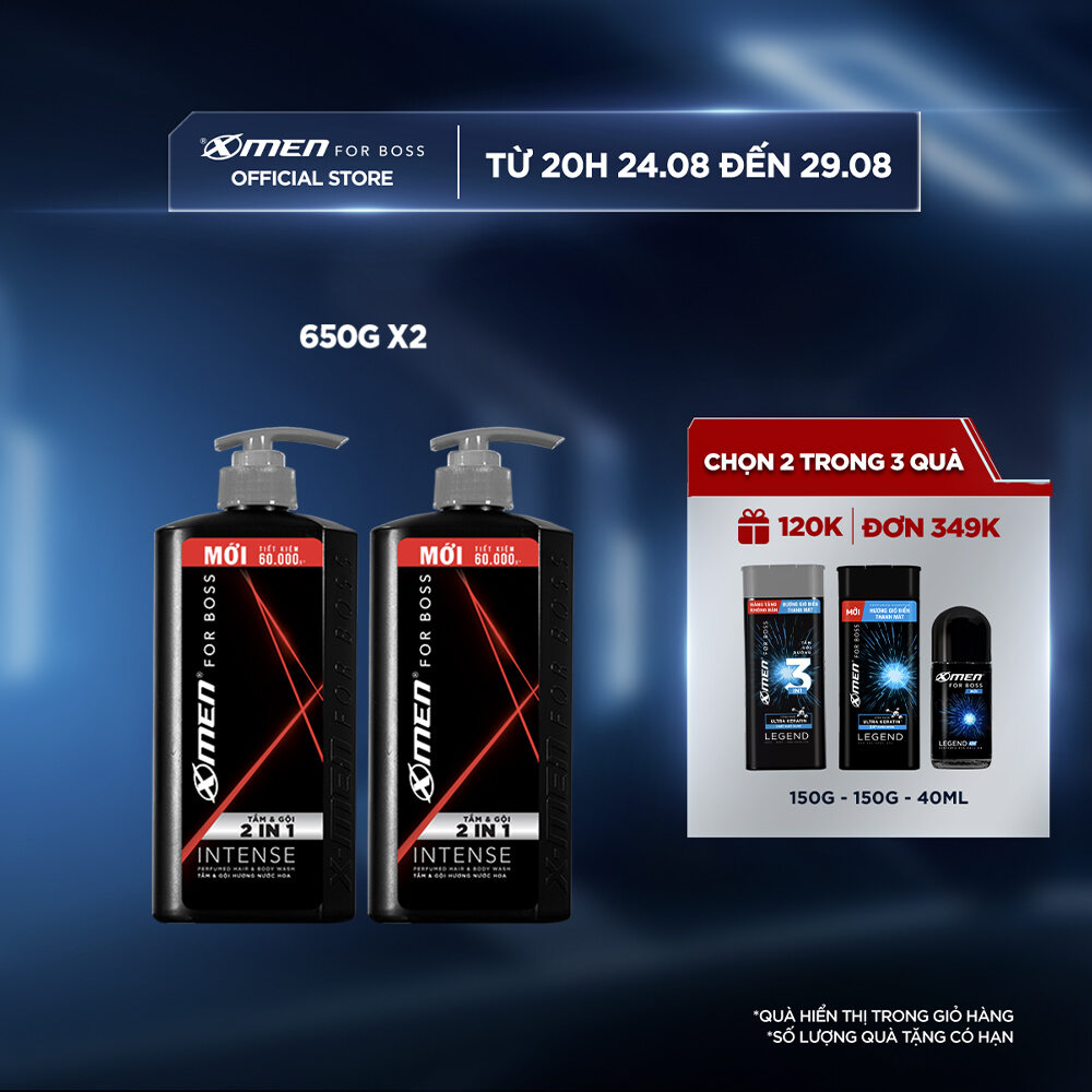Combo 2 Tắm gội hương nước hoa Châu Âu X-Men for Boss Intense 2in1 650g