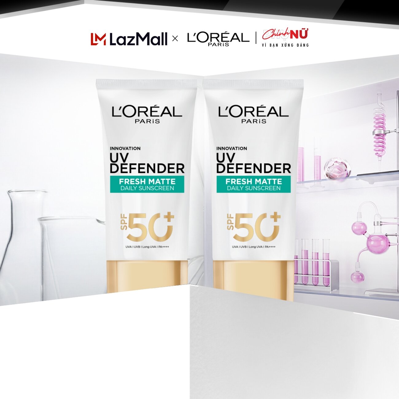 Bộ 2 kem chống nắng Mịn Nhẹ Bảo vệ da L’Oreal Paris UV Defender SPF 50+ PA++++ Kiềm dầu thoáng mịn 50mlx2