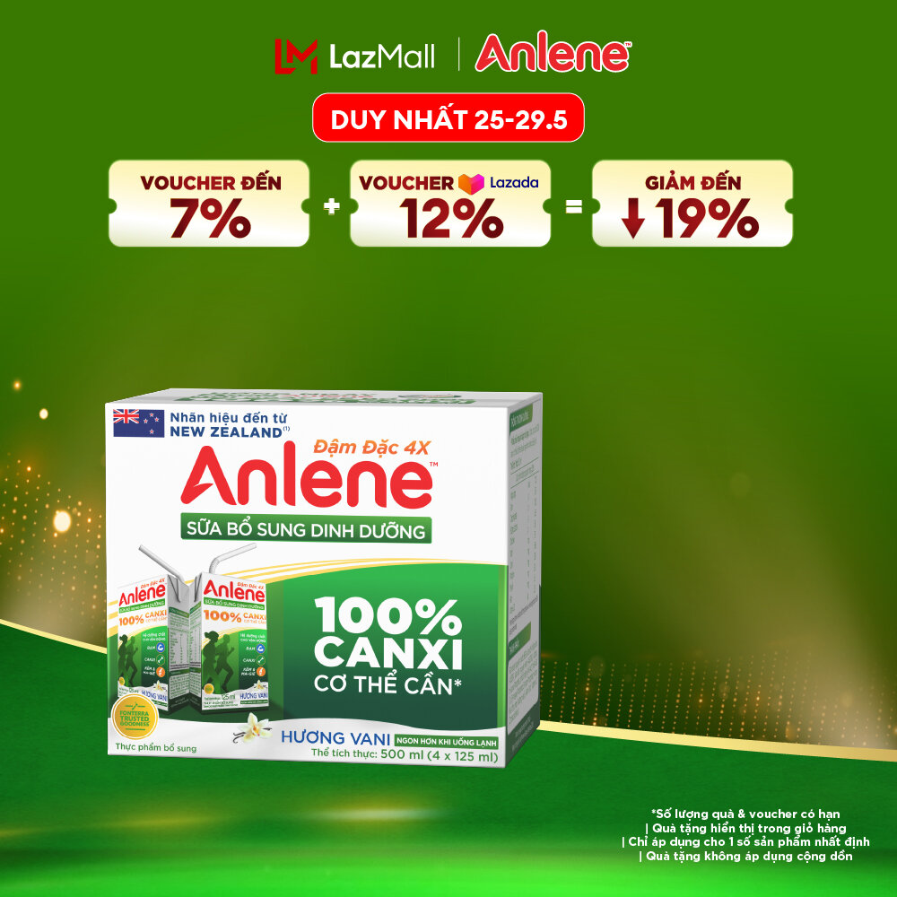 [Voucher giảm đến 26%]Lốc 4 Hộp Sữa Nước Anlene Hương Vani Đậm Đặc Ít Béo 110Ml